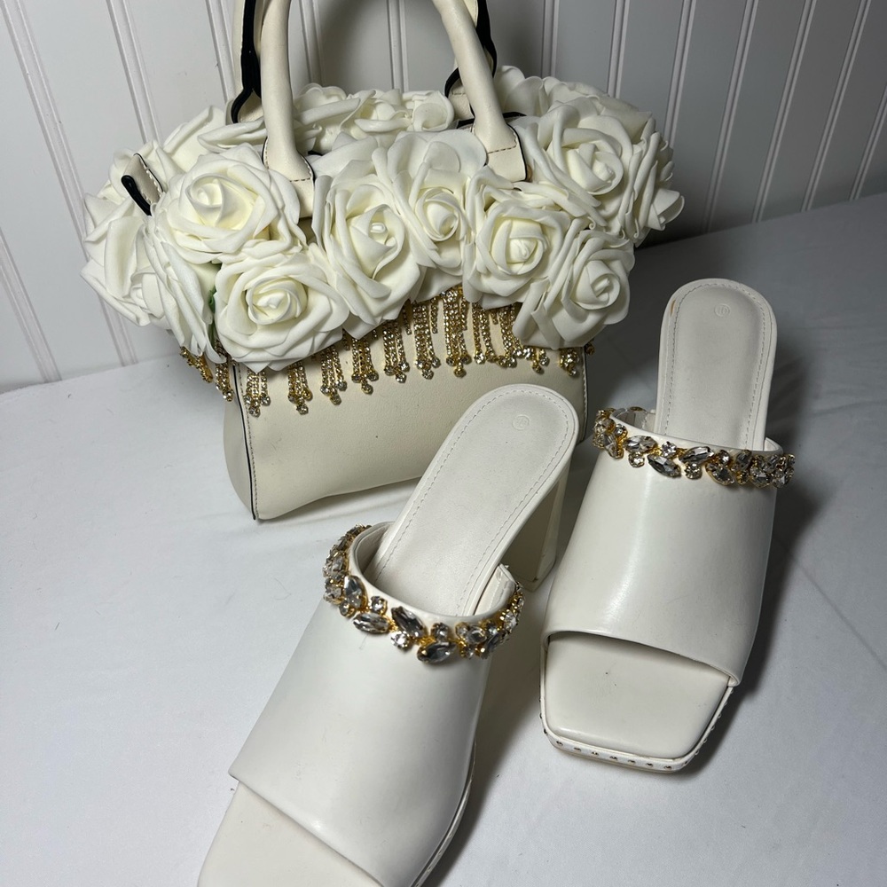 Elegant White Women's Mules with Gold Accents